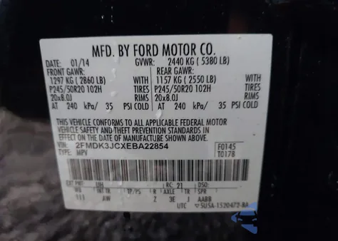 2014 Ford Edge Sel from USA, damaged, VIN 2FMDK3JCXEBA22854